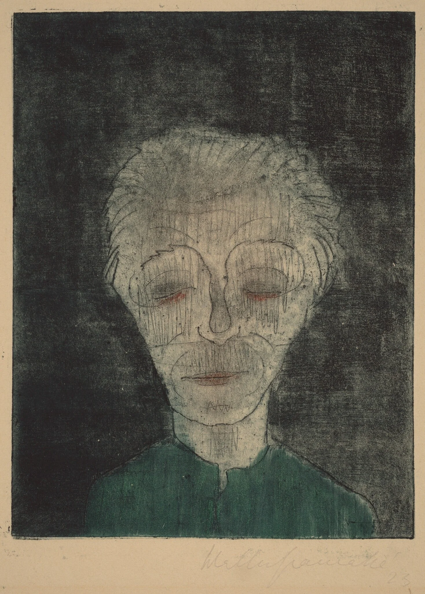 Tired Man (Self-Portrait), by Walter Gramatté, ink, 1923