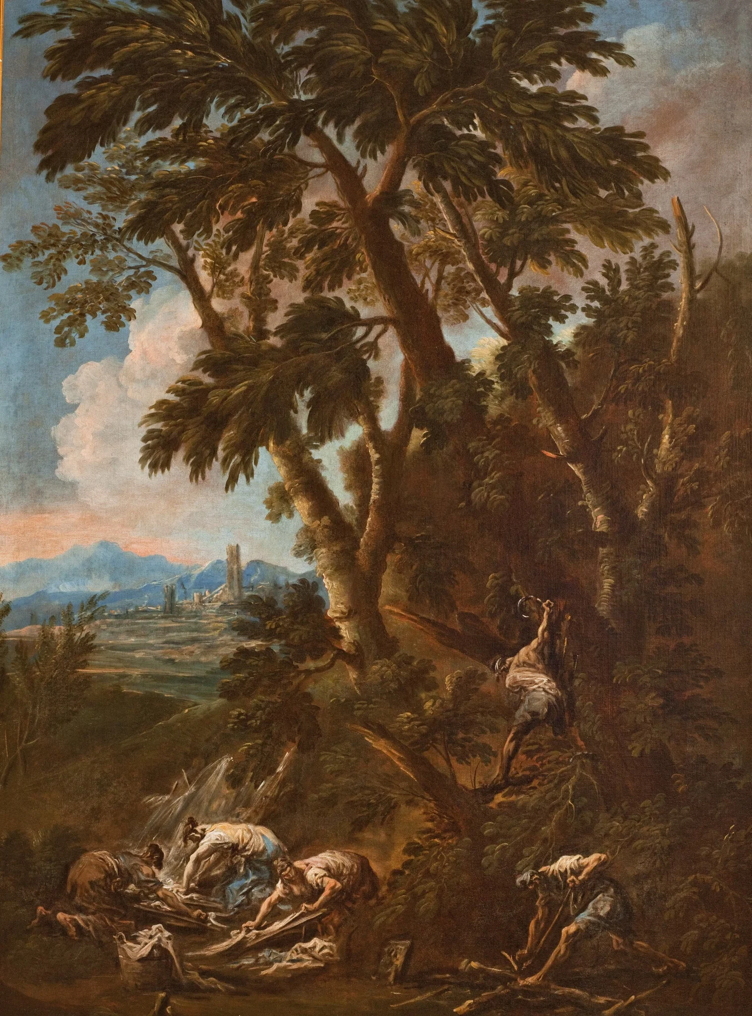 Washerwomen and Woodcutters, by Alessandro Magnasco, oil, 1713