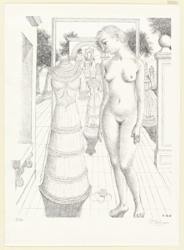 Untitled, by Paul Delvaux, ink, 1967