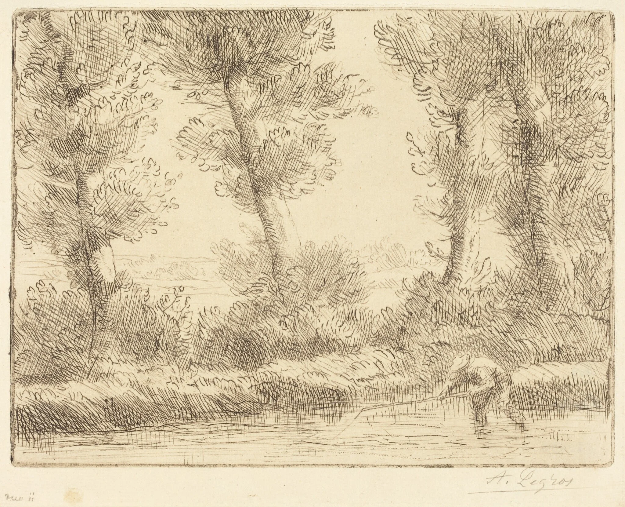 Banks of the Liane (Les bords de la Liane), by Alphonse Legros, ink, 1874