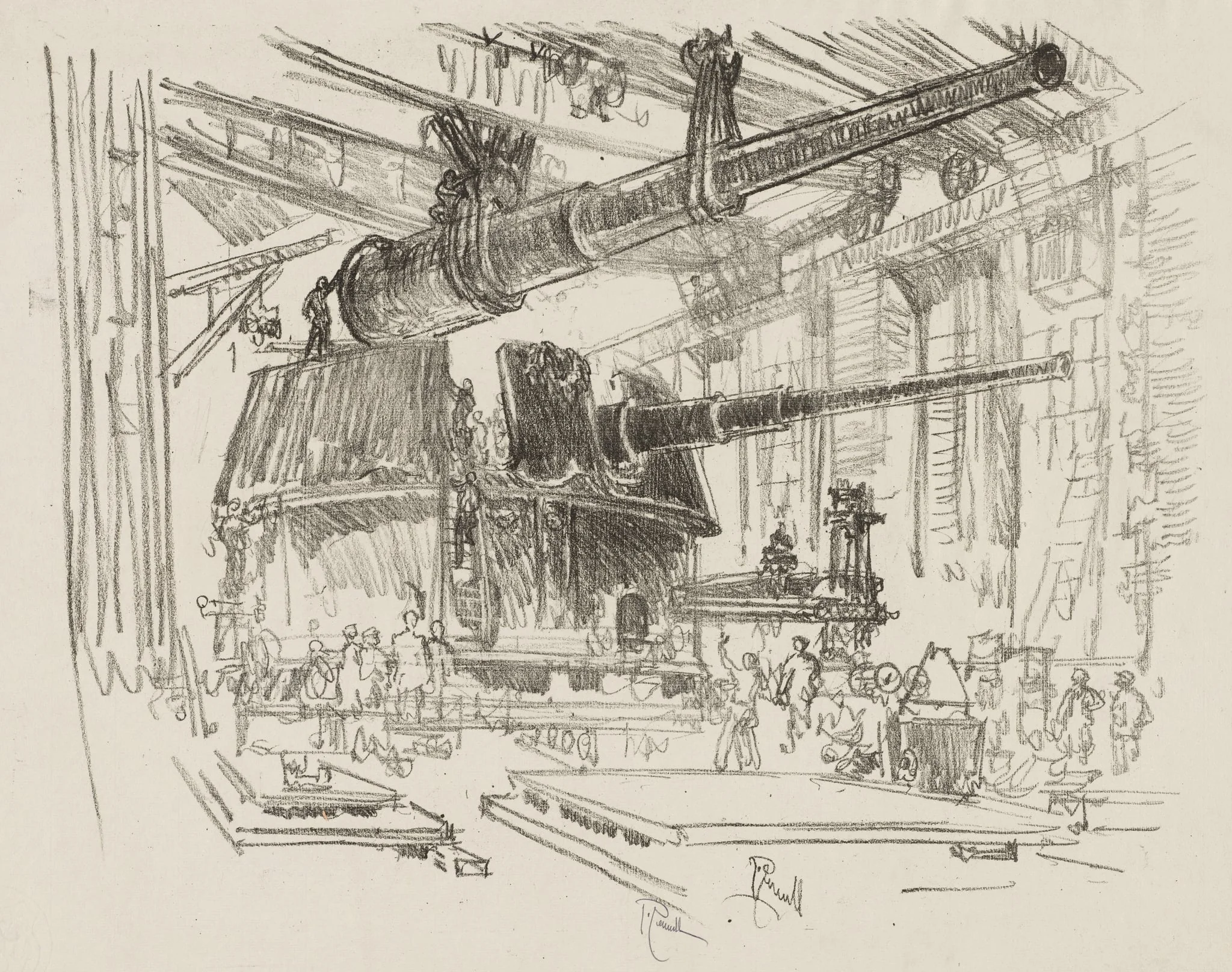 English War Work:  Fitting Guns in Turrets, by Joseph Pennell, 1916
