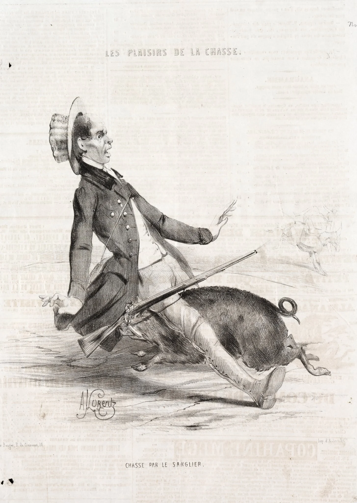 Les Plaisirs de la chasse:  Chasse par le sanglier, by Alade Joseph Lorentz, 1842