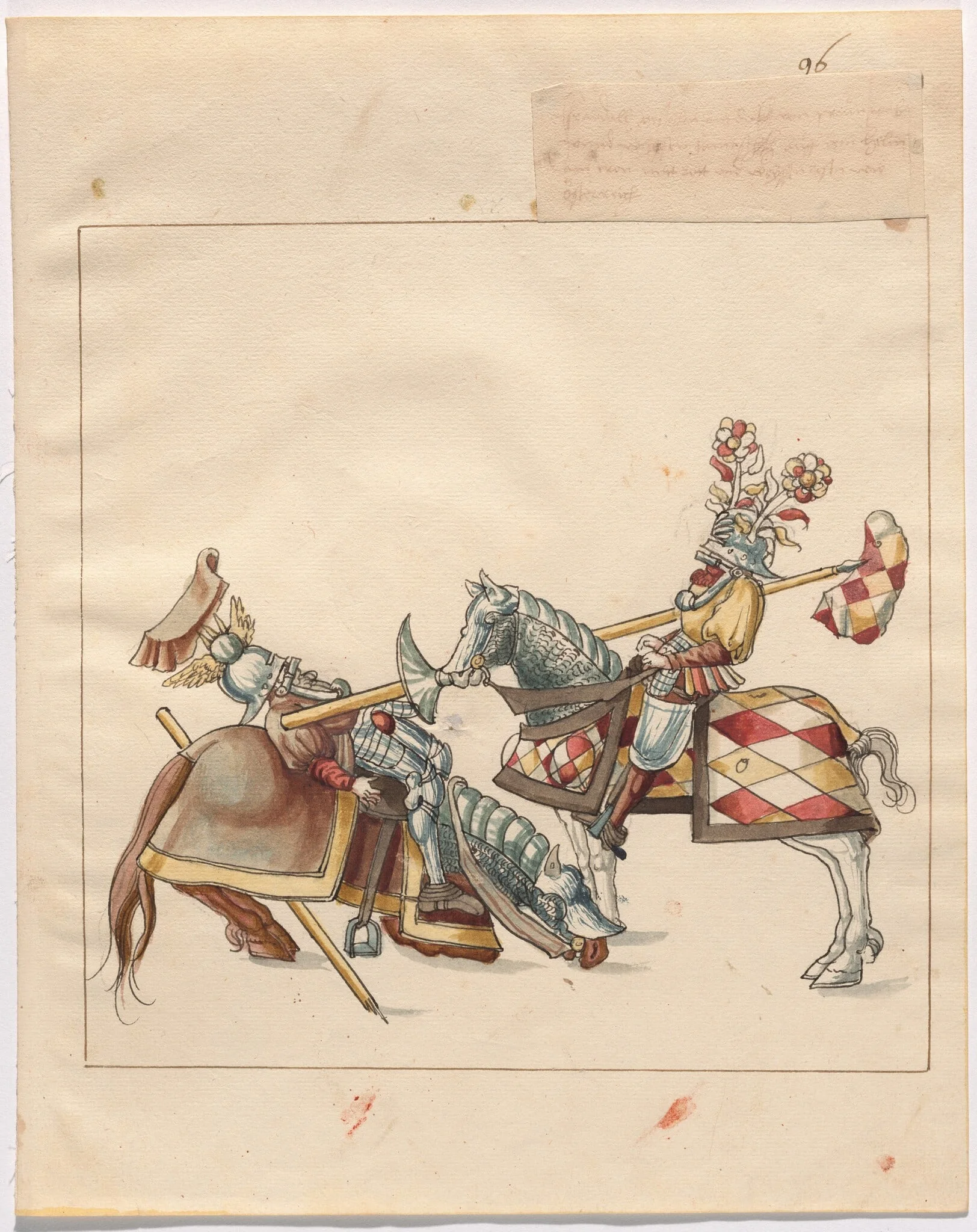Mock Joust of War with Flying Shields and Without Bevors, by German 16th Century, chalk, 1514