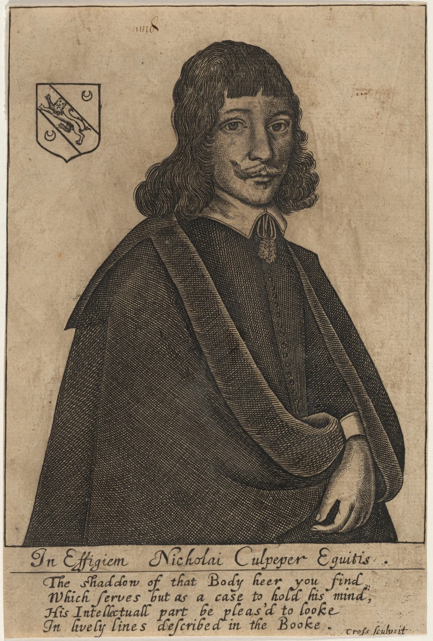 Nicholai Culpeper, Equitus, by Thomas Cross, ink, 1653