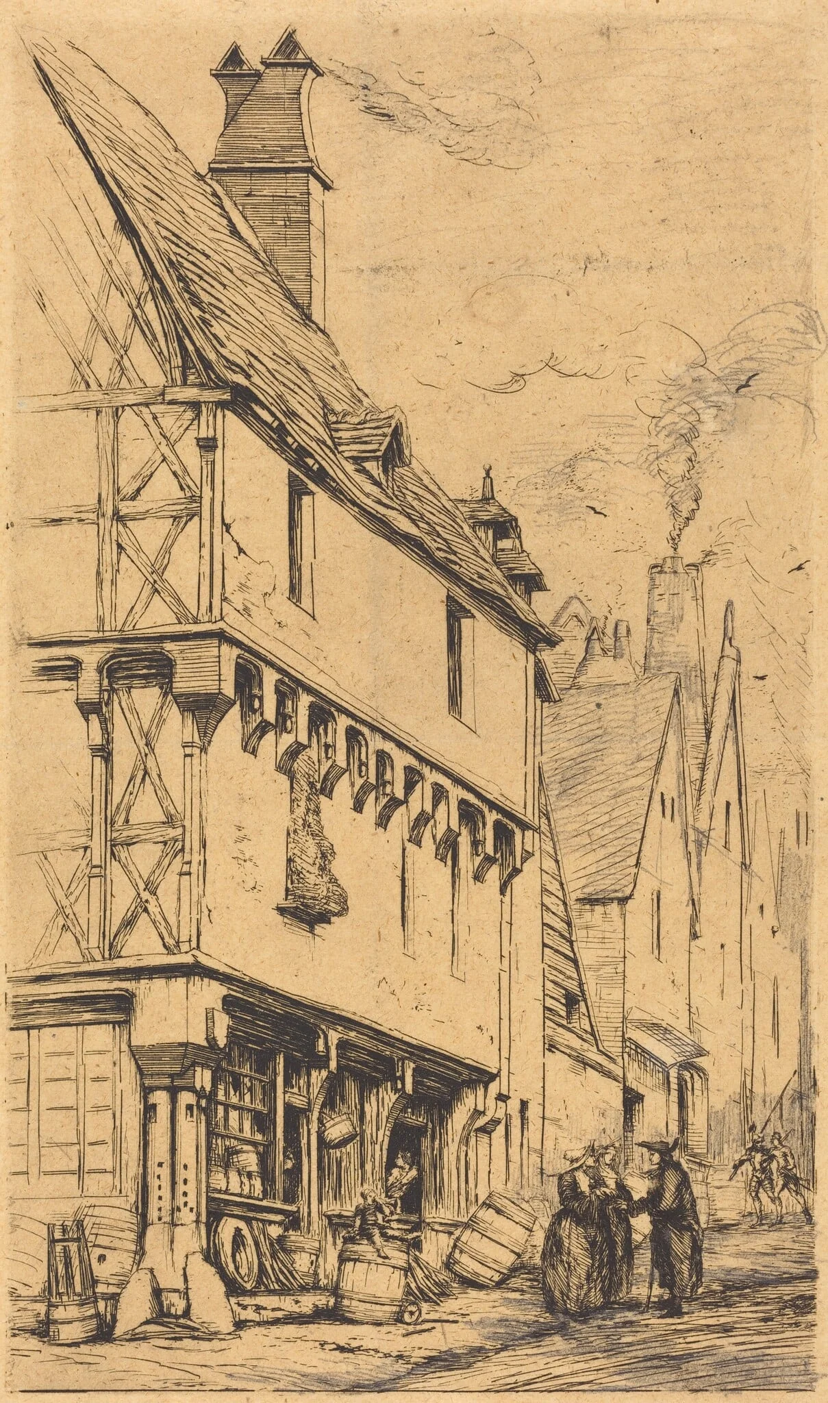 Ancienne habitation à Bourges, dite "La Maison du Musicien" (An Old House at Bourges, Sometimes Called the "Musician's House"), by Charles Meryon, graphite, 1860