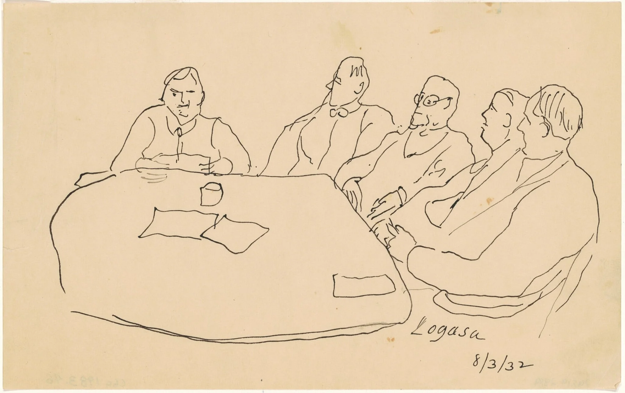 Men at a Table, by Charles Logasa, ink, 1932
