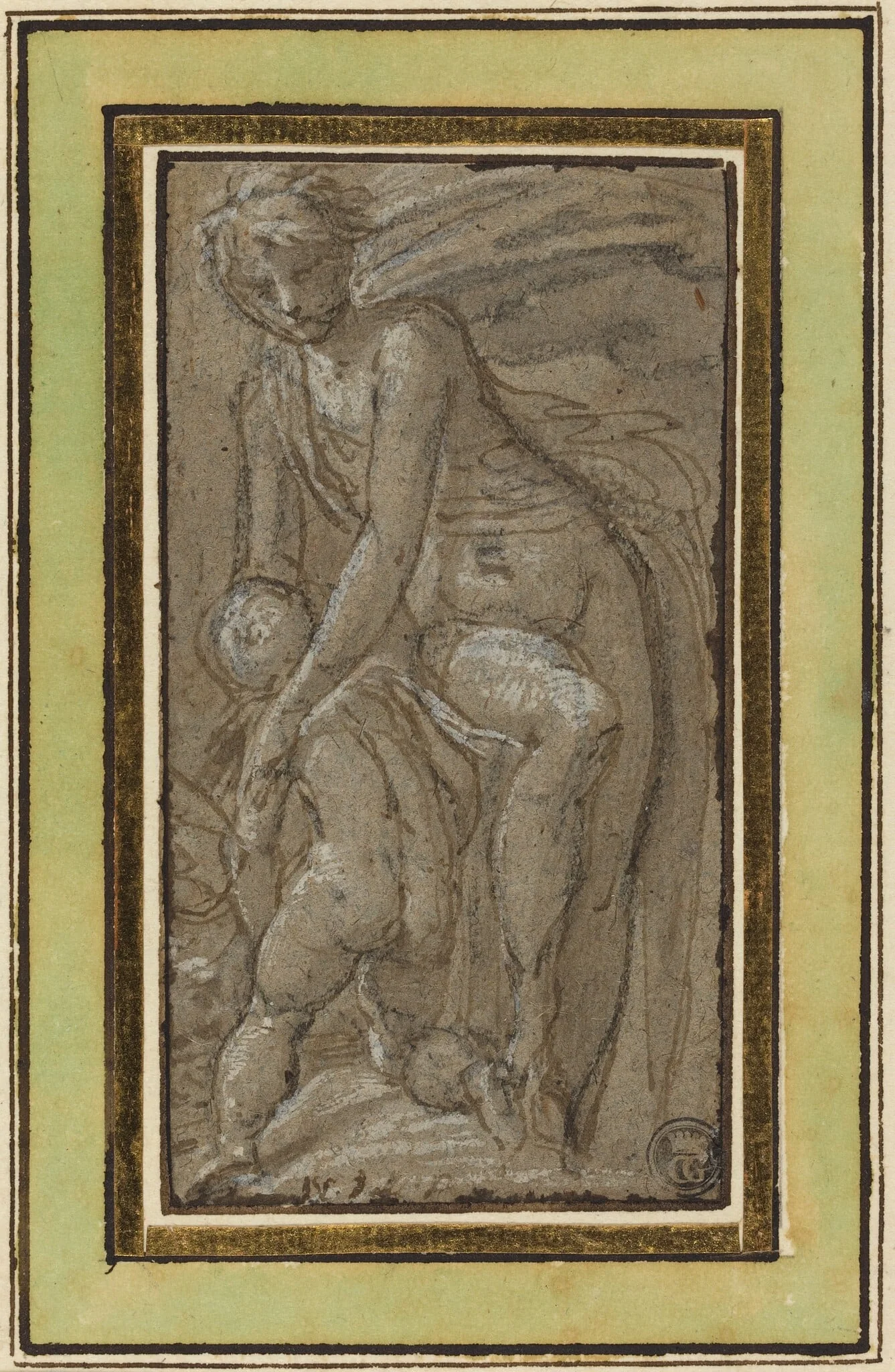 Nude with Putto, by Zanguidi, called Bertoia, Jacopo, ink, 1559