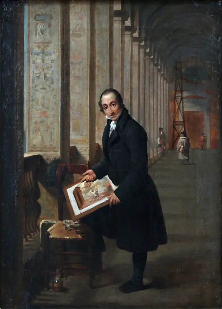 The engraver Joseph de Meulemeester at work in the lodges of Raphael in the Vatican