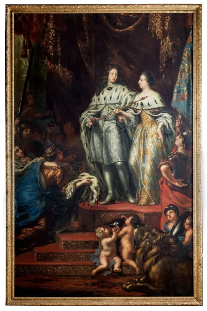 Allegori över hur konung Karl XI mottager regeringen av sin moder Hedvig Eleonora