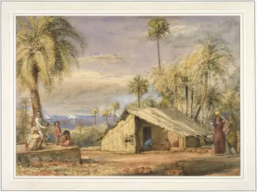 Toddywallah's hut in a grove of date palms near Breach Candy, Bombay