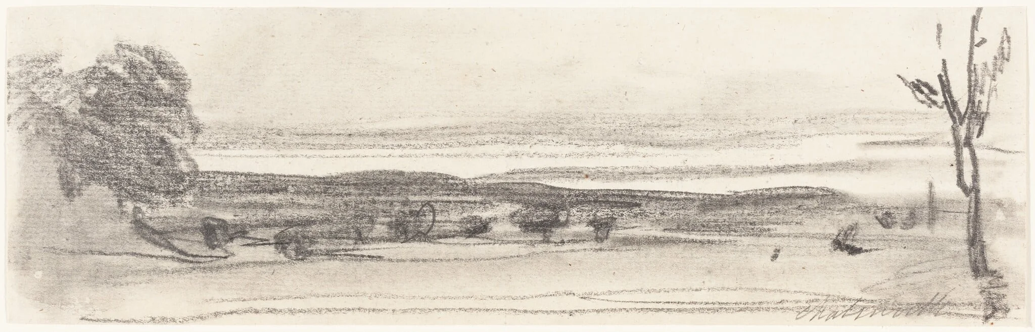 A View across the Park, Chatsworth, Derbyshire, by John Burgess, graphite, 1844