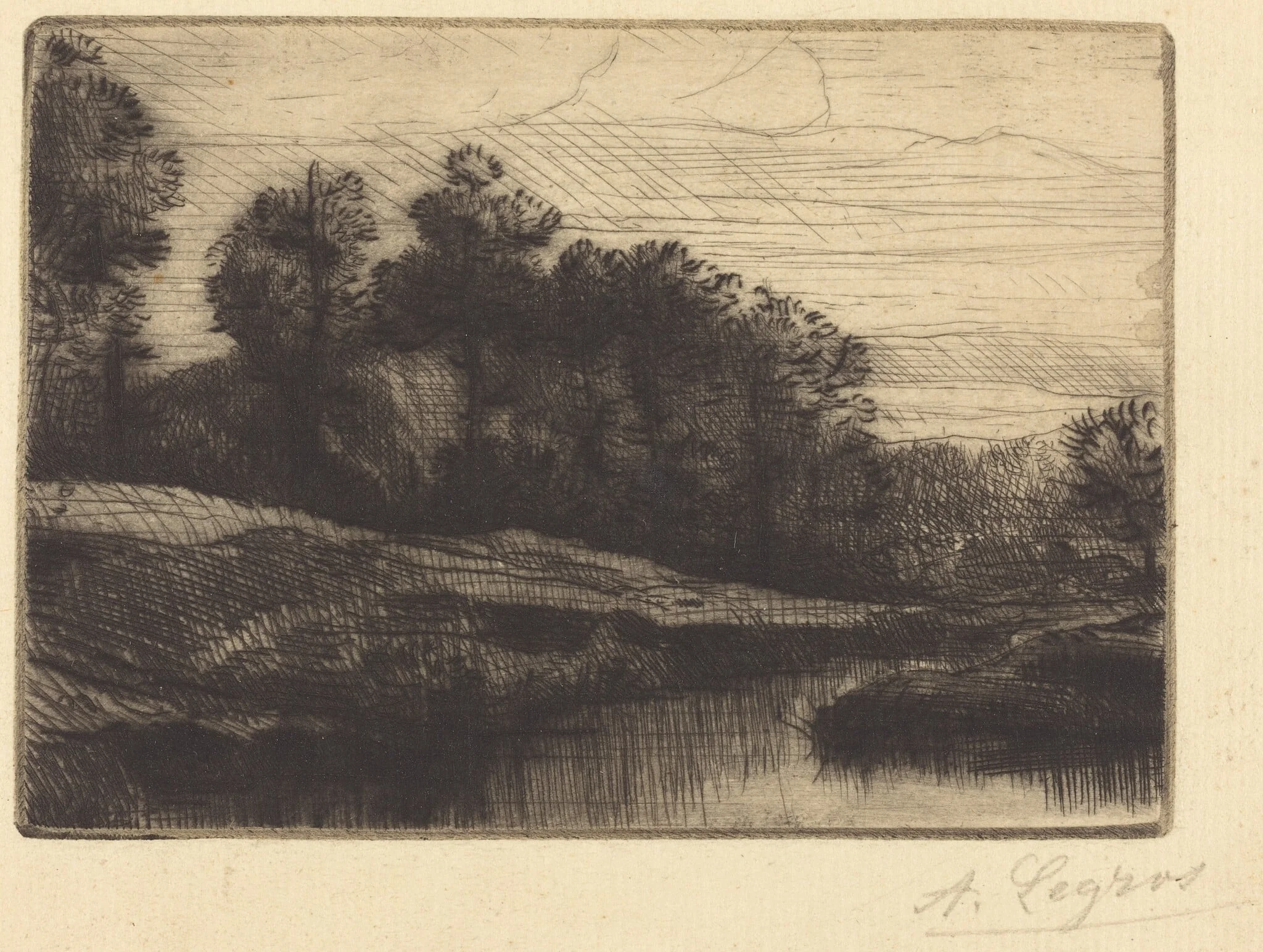 Sunset (Le soir (Coucher de soleil)), by Alphonse Legros, ink, 1874