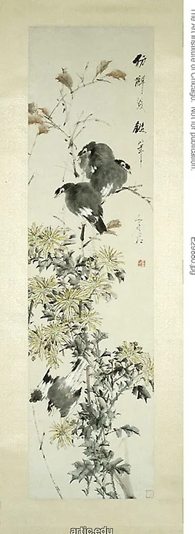 Chrysanthemums and Magpies, by Xugu, unspecified, 1896