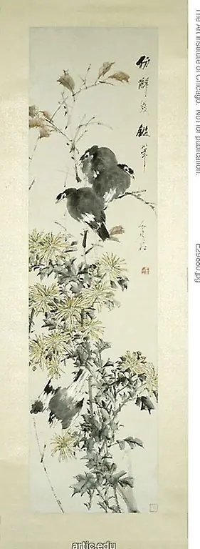 Chrysanthemums and Magpies