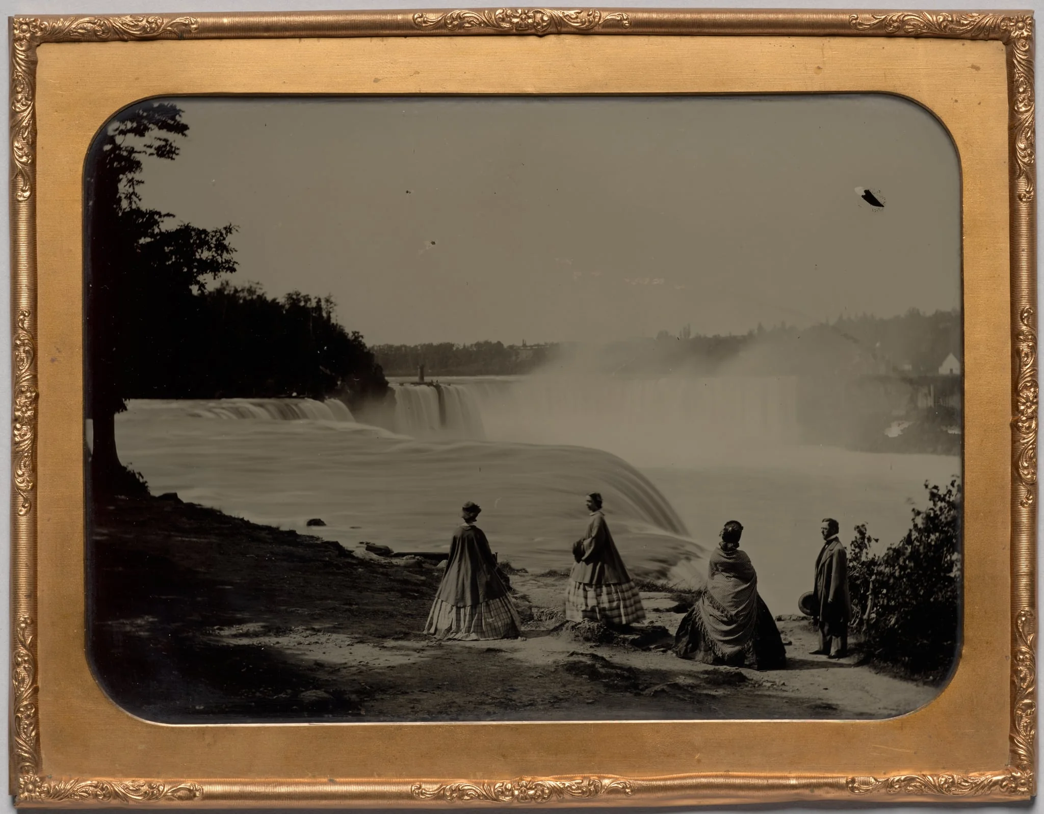 Niagara Falls with well-dressed group, by Platt D. Babbitt, 1863