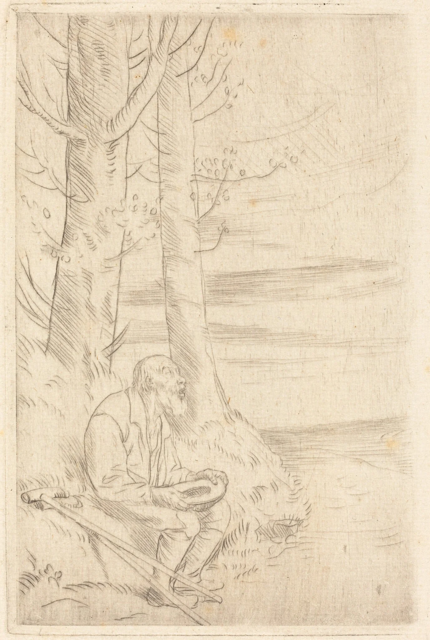 Blind Beggar (Le mendiant aveugle), by Alphonse Legros, ink, 1874