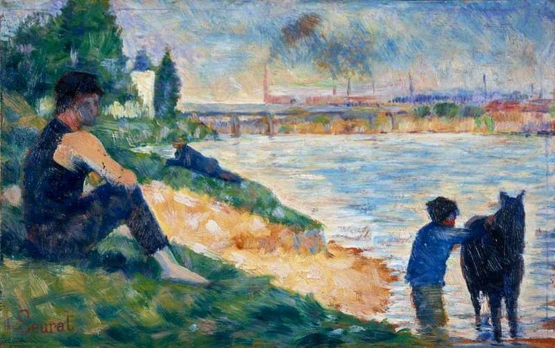 Bathers at Asnières (Study III), by Georges Seurat, oil, 1892