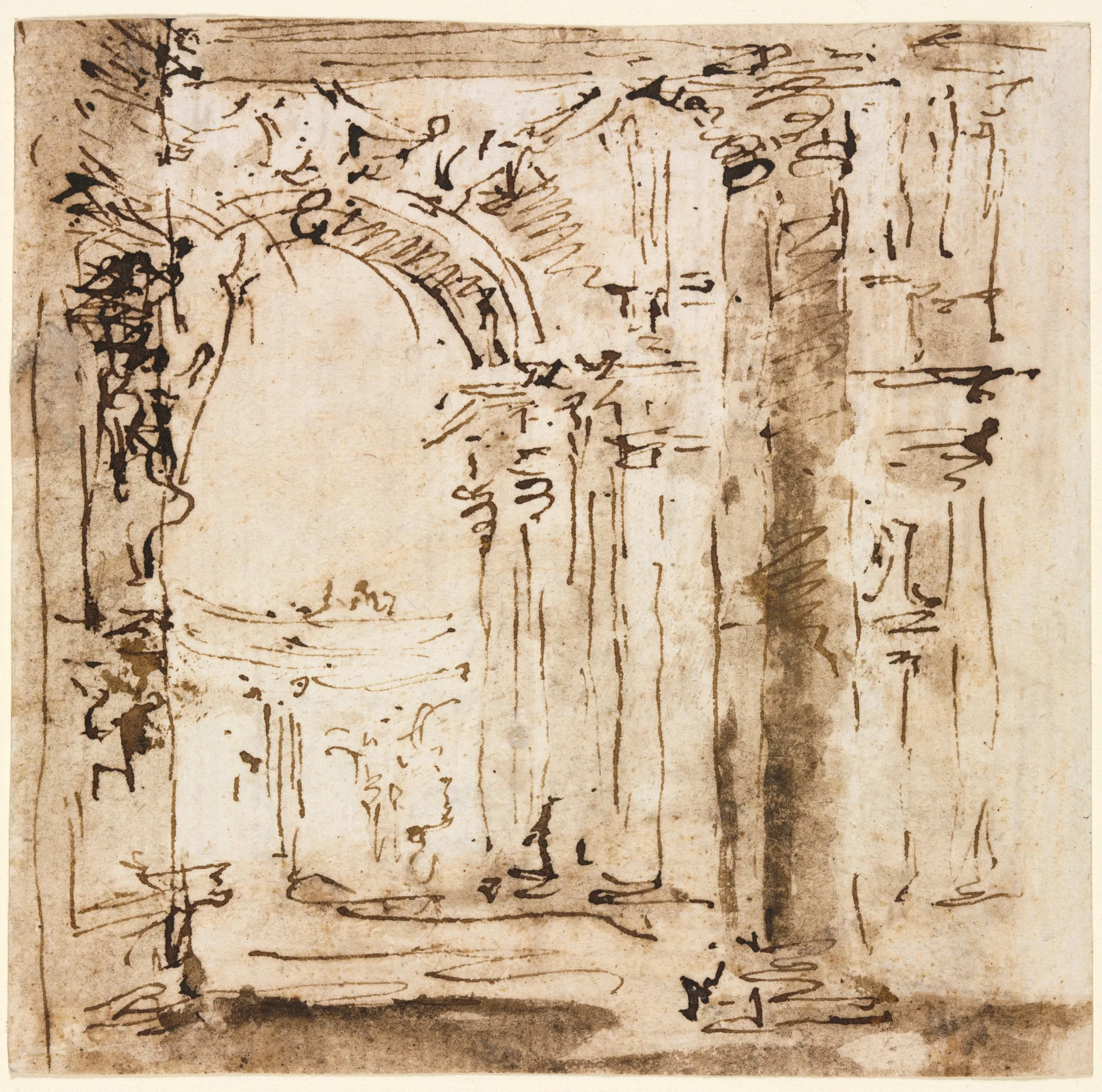 Pair of Drawings: Sketch of the Labyrinth of the Villa Pisani  and Piazza San Marco with Doges' Palace, by Francesco Guardi, 1776