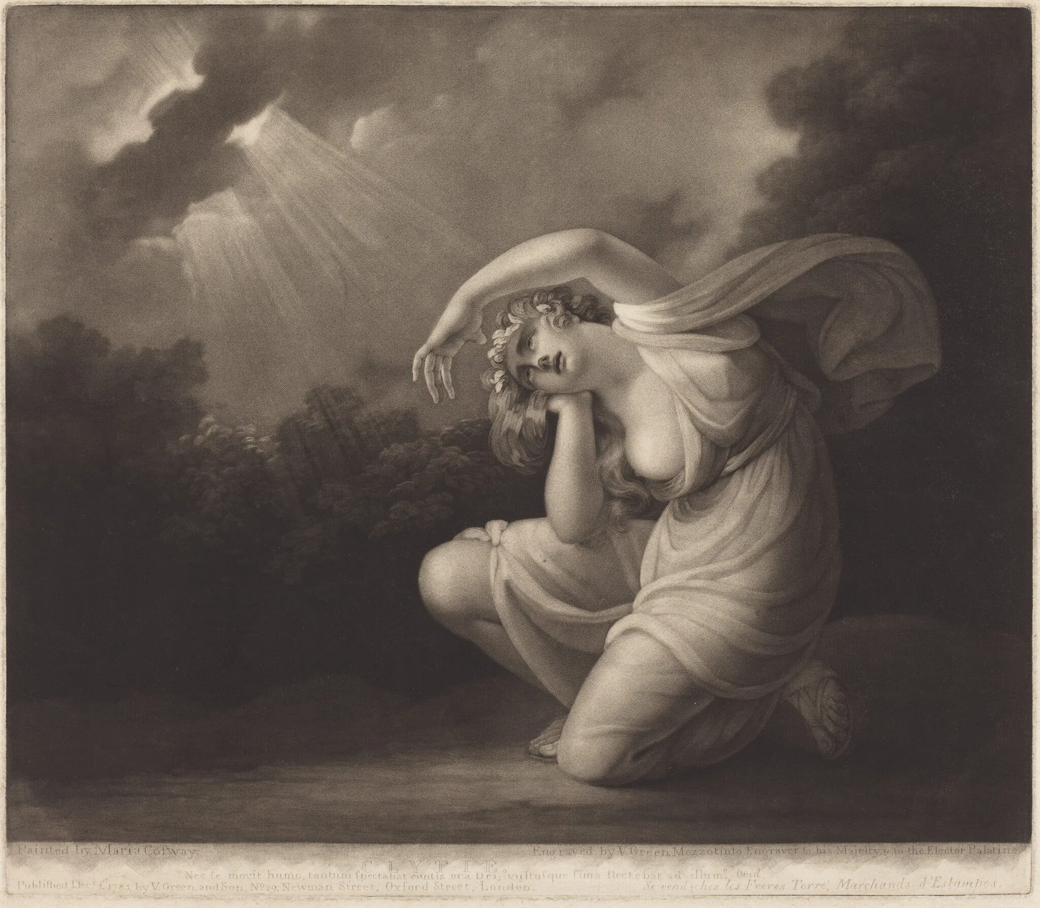 Clytie, by Valentine Green, ink, 1785