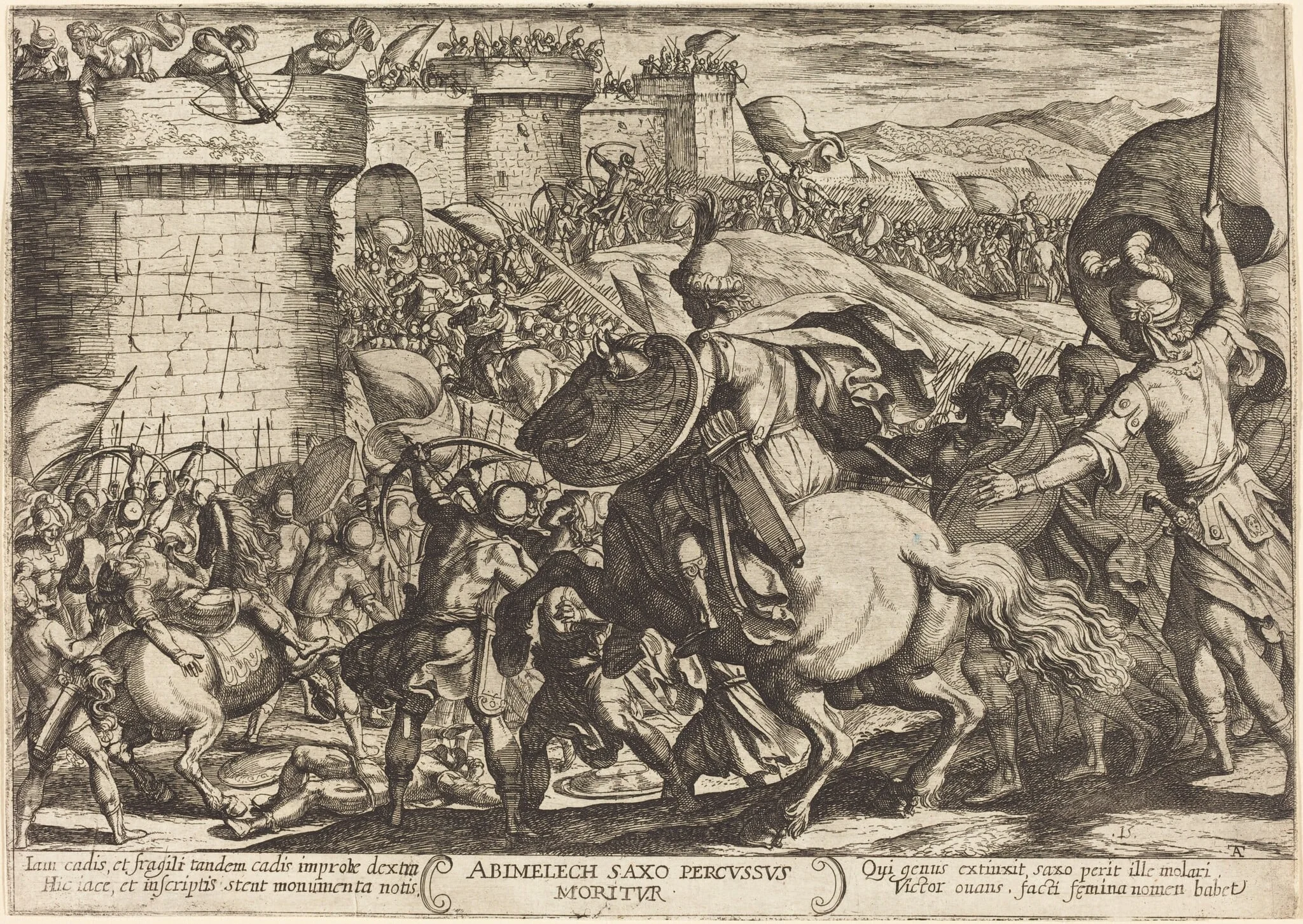 The Death of Abimelech, by Antonio Tempesta, ink, 1613