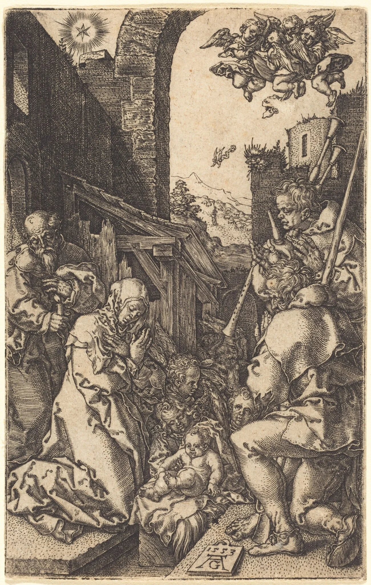 The Nativity, by Heinrich Aldegrever, ink, 1553