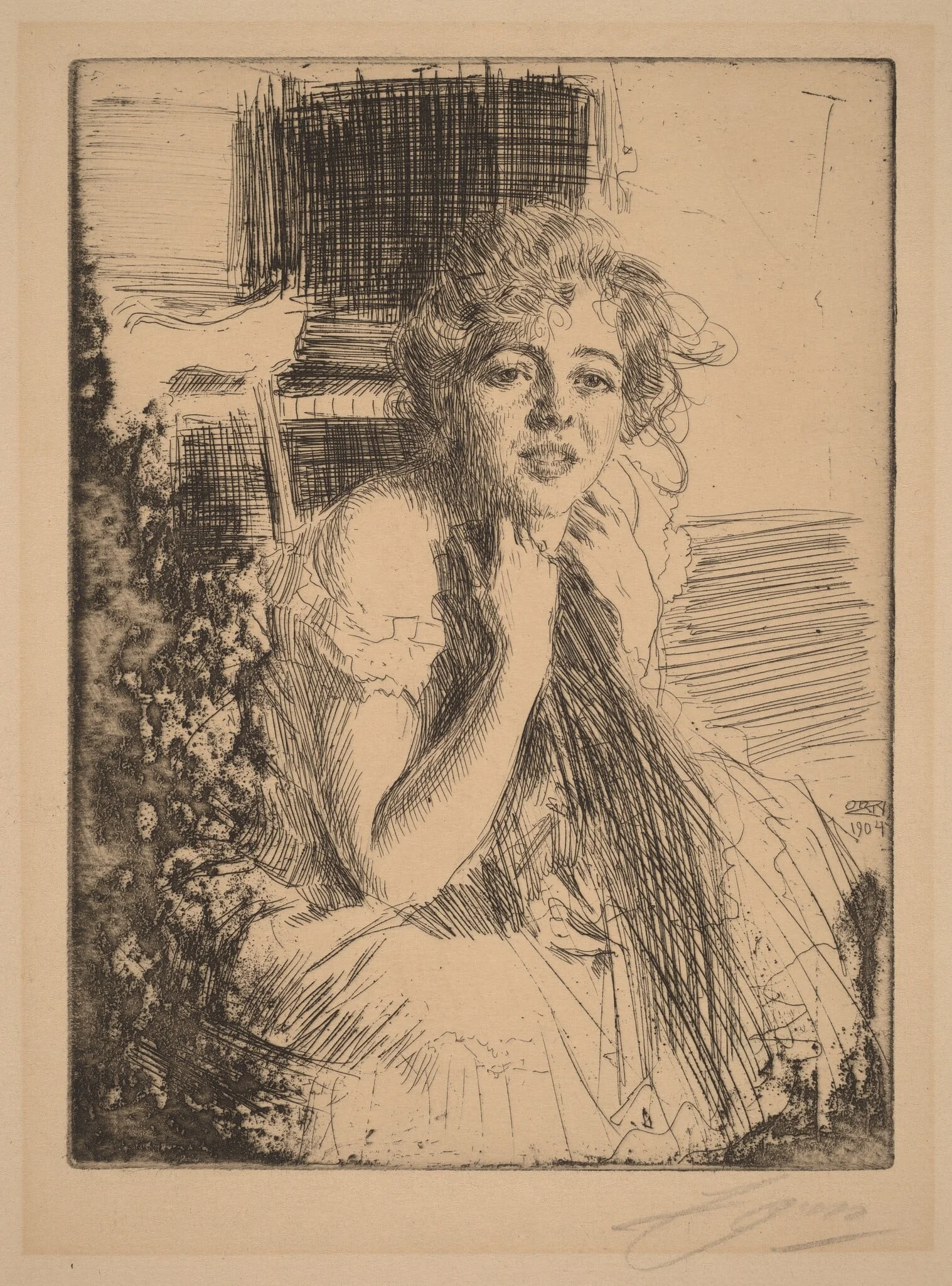 Emma Rasmussen, by Anders Zorn, ink, 1904