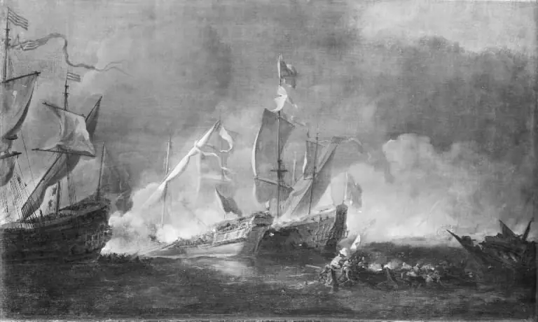 A Turkish Galley in an Encounter with two British Warships