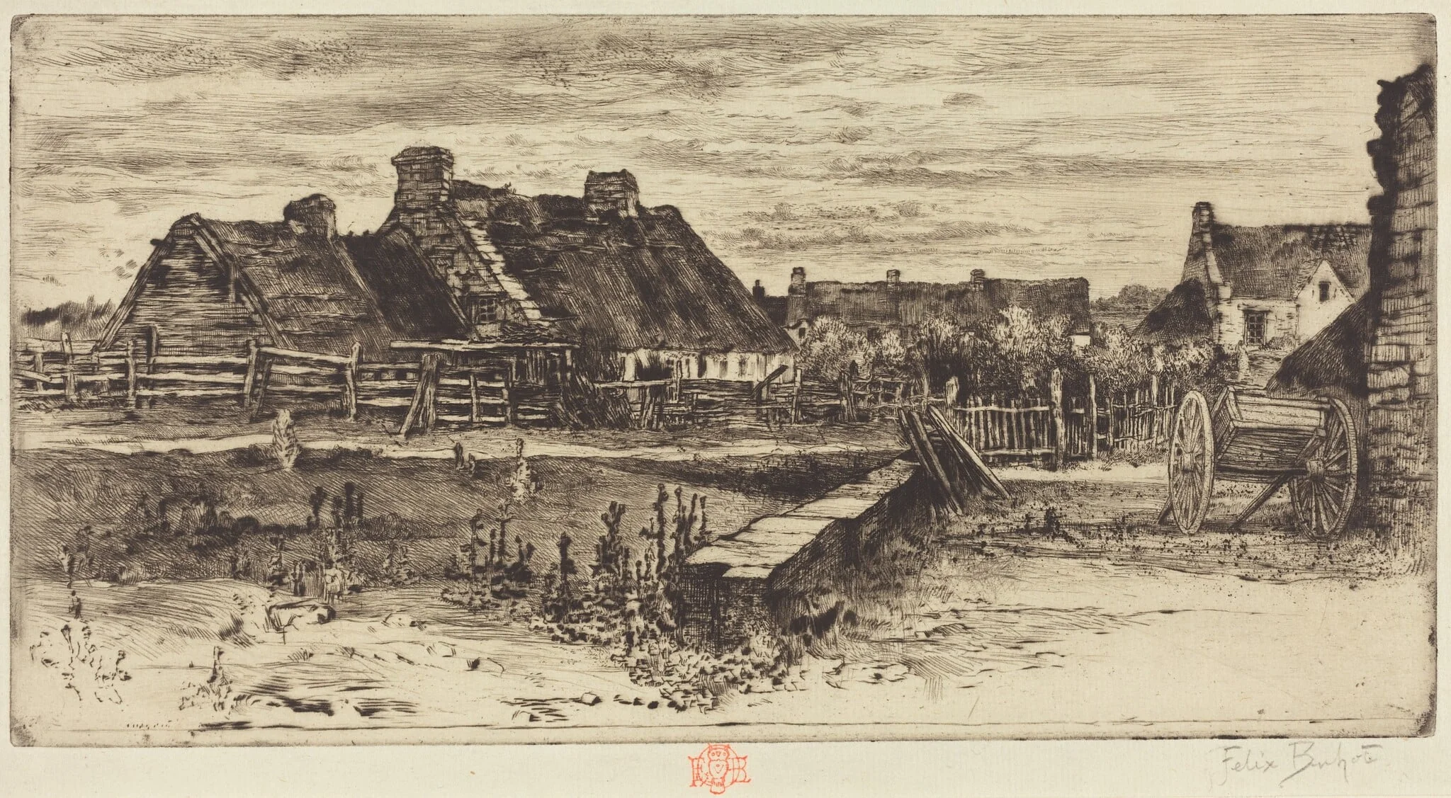 Les Grandes Chaumières, by Félix-Hilaire Buhot, ink, 1881