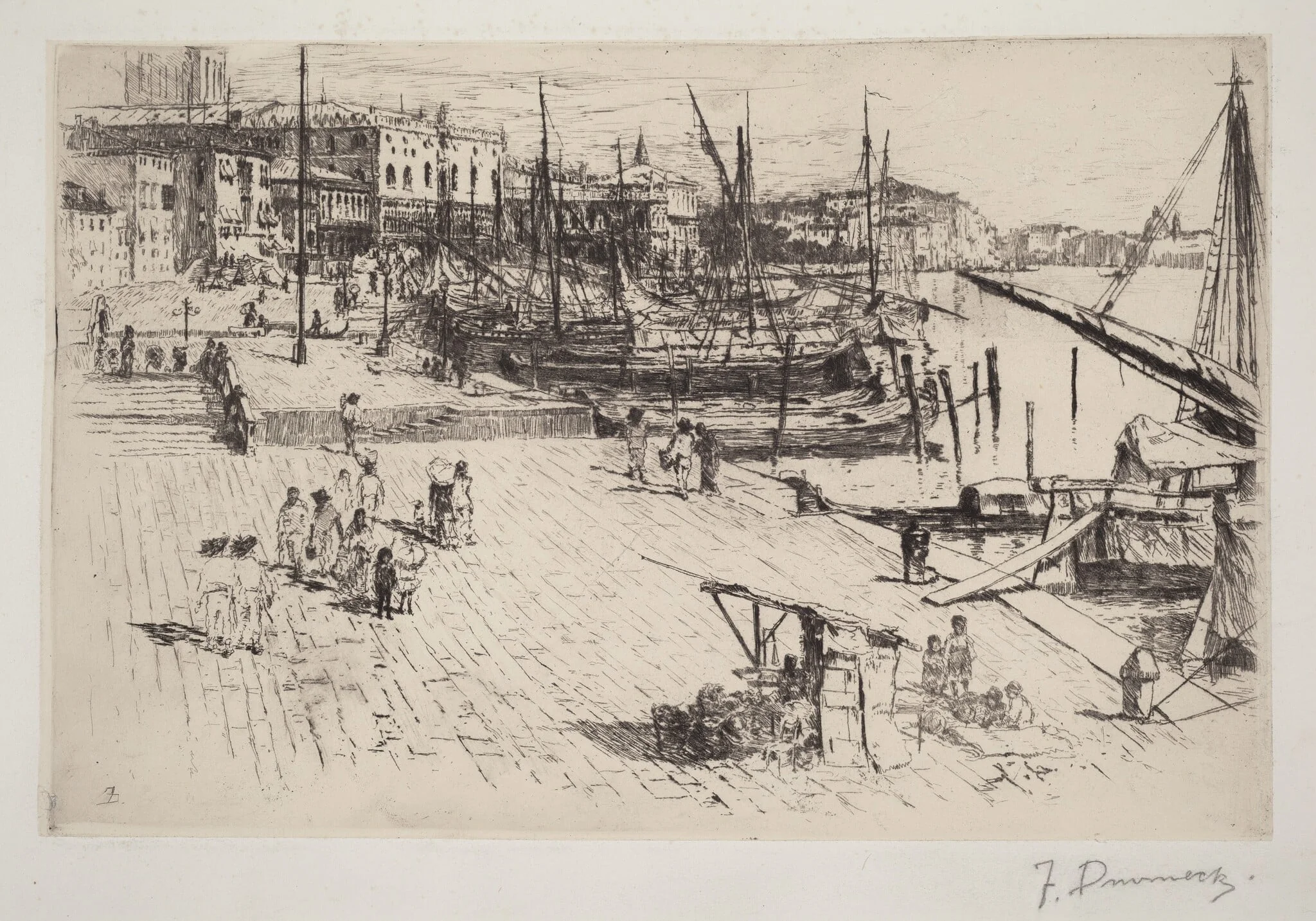 Riva degli Schiavoni, No. 1, by Frank Duveneck, ink, 1880