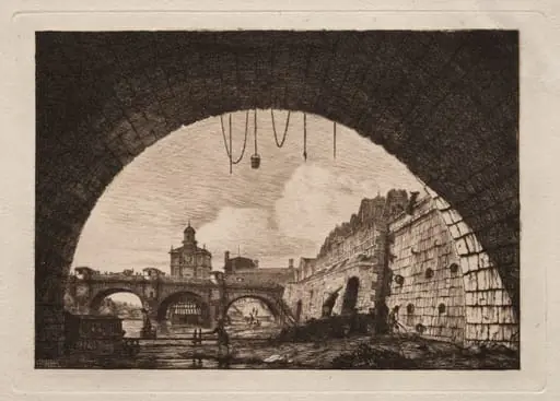The New Bridge and the Samaritaine seen from under the First Arch of the Exchange Bridge, Paris