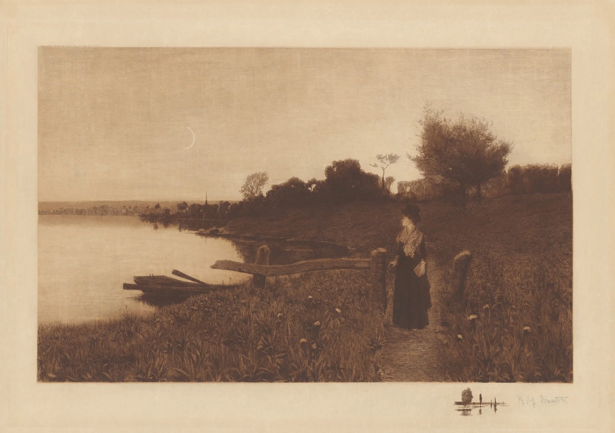 Untitled (Moonlight Stroll), by Henry Golden Dearth, ink, 1889