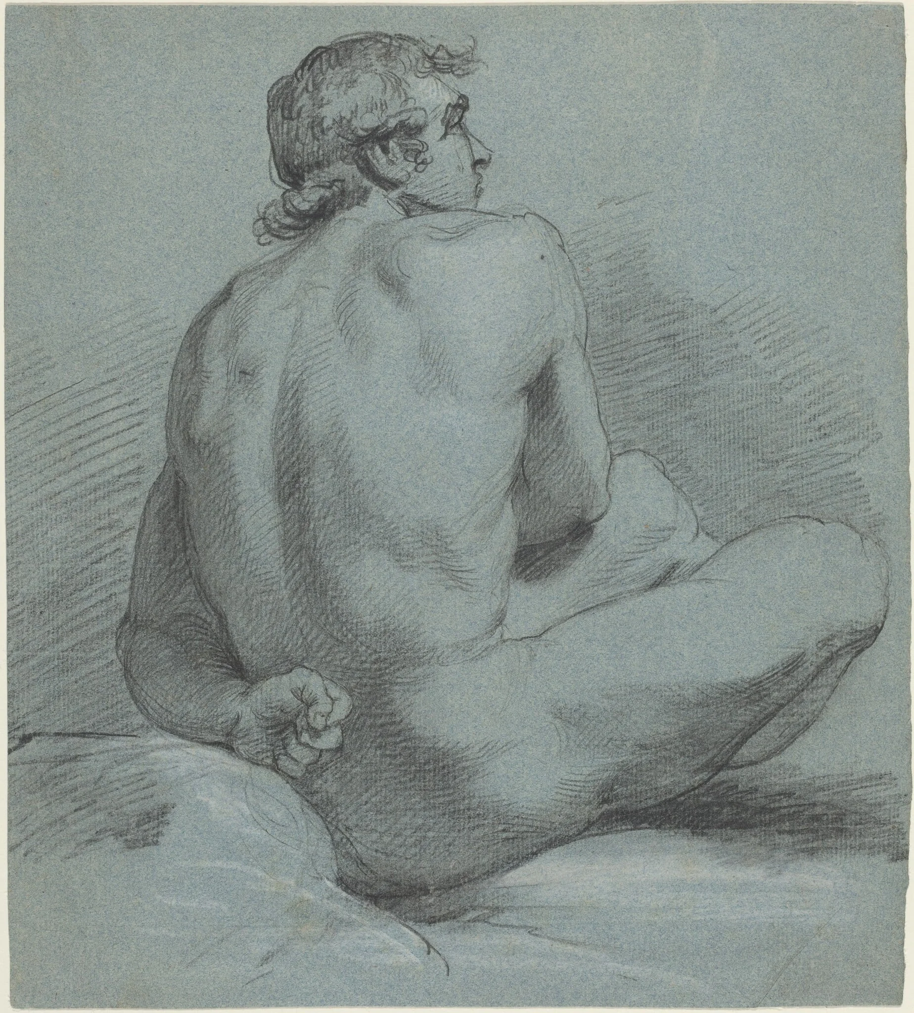 Seated Male Nude, by Samuel Woodforde, chalk, 1788