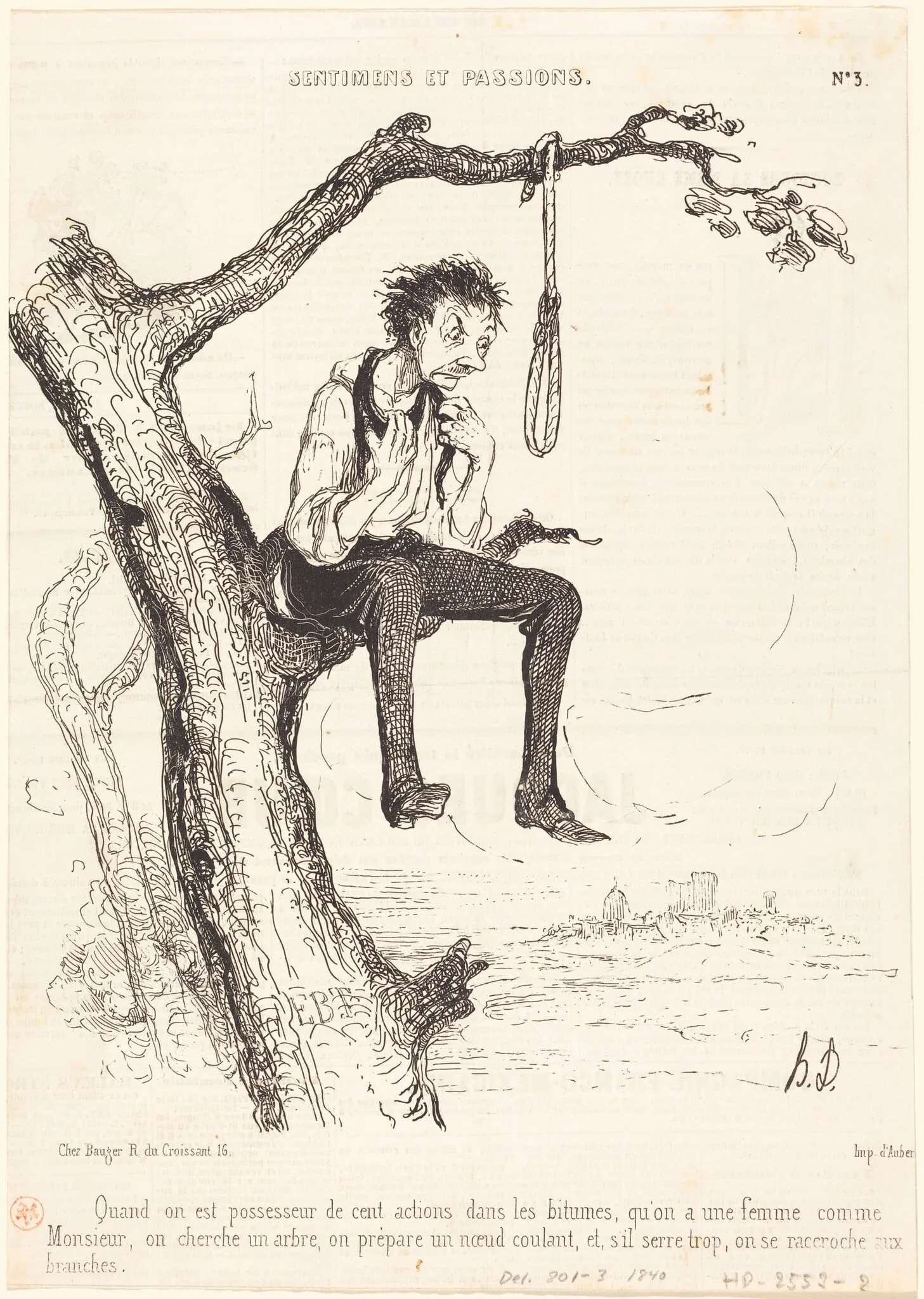 Quand on est possesseur de cent actions..., by Honoré Daumier, ink, 1840