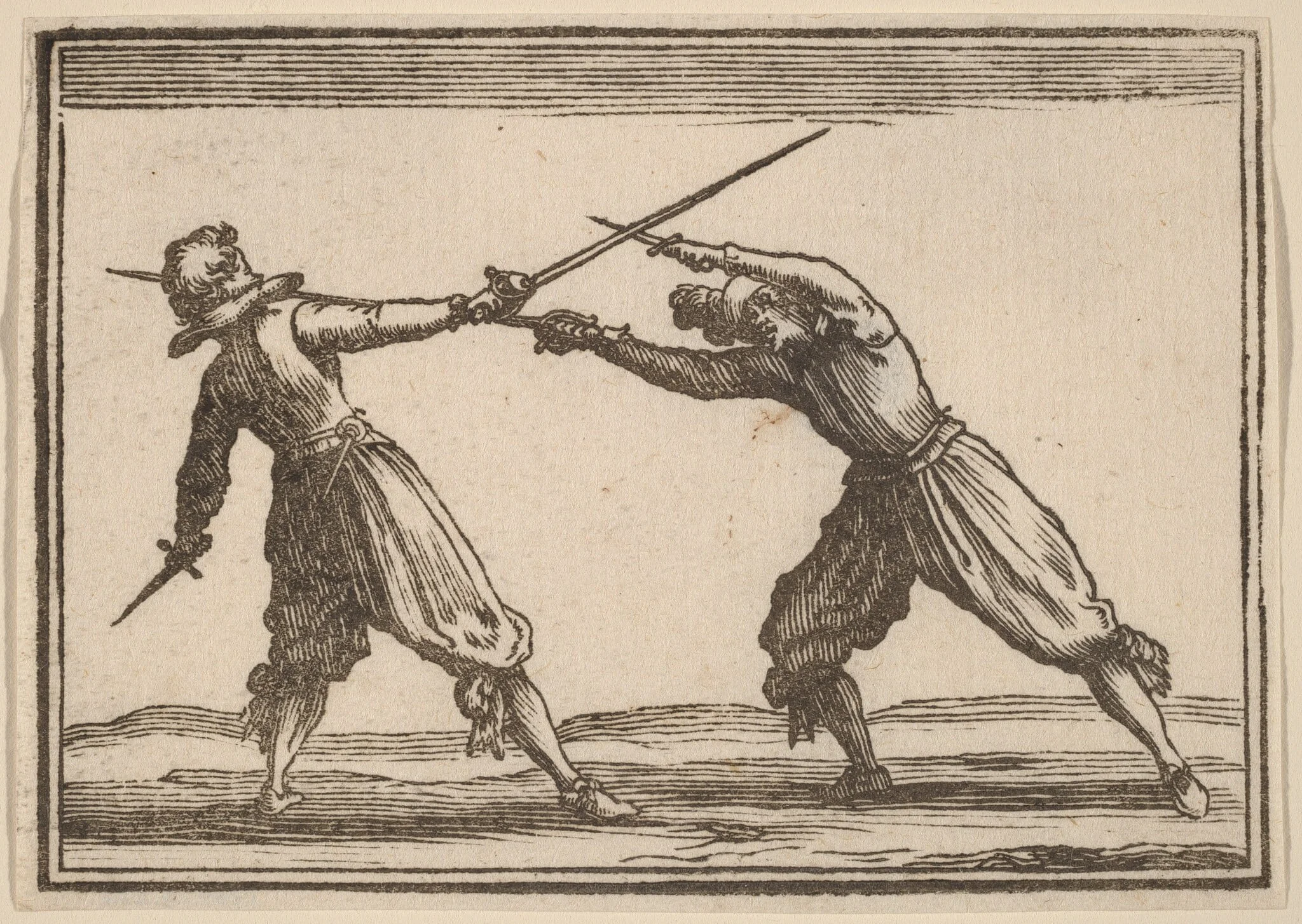 Duel with Swords and Daggers, by Edouard Eckman, ink, 1621
