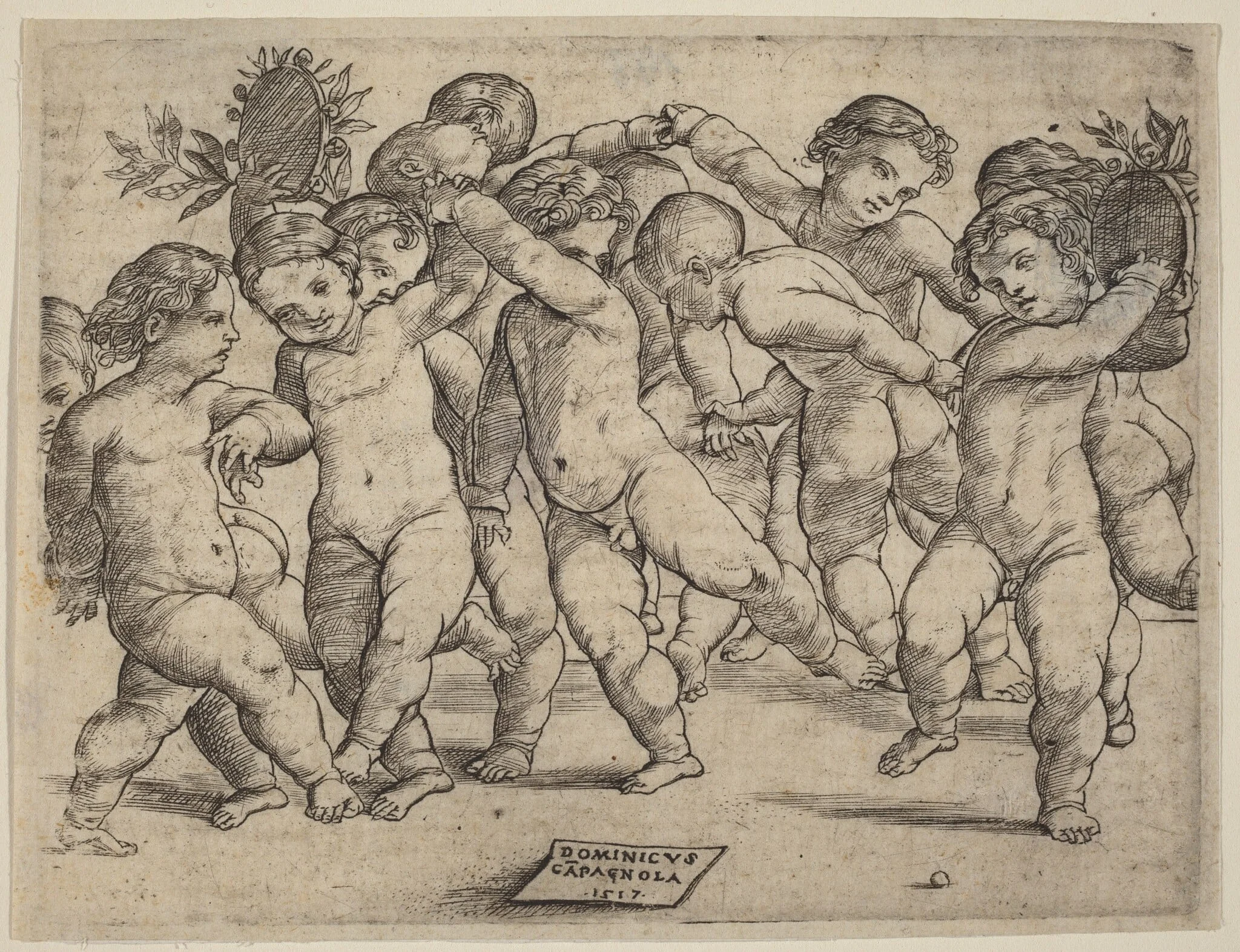Twelve Children Dancing, by Domenico Campagnola, ink, 1517