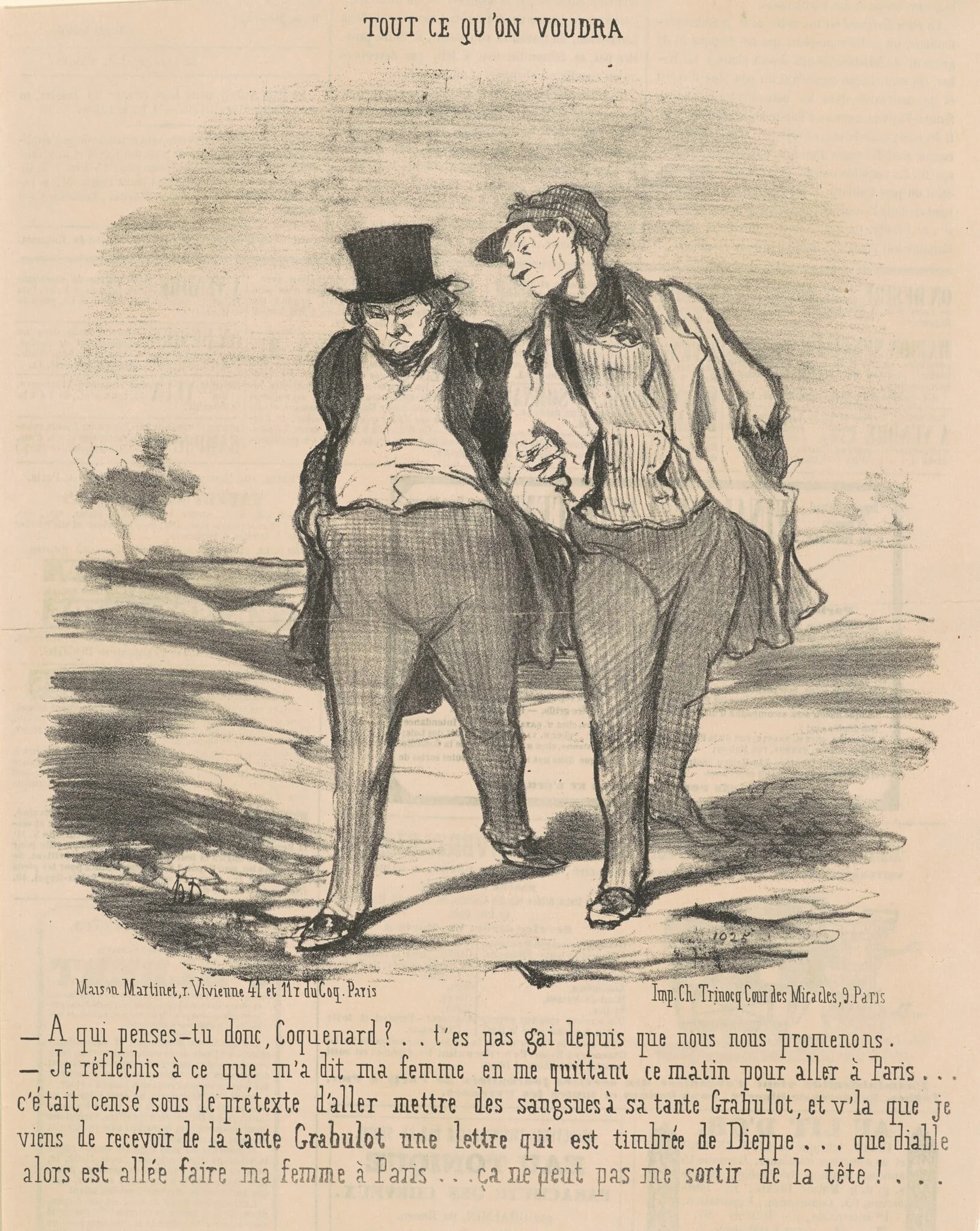 A qui penses-tu donc, coquenard? ..., by Honoré Daumier, ink, 1852