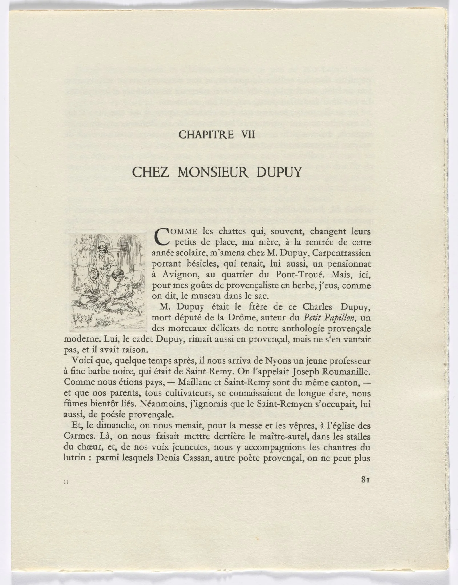 Frédéric Mistral: Mémoires et Recits by Frédéric Mistral: three figures (page 81), by Auguste Brouet, 1937