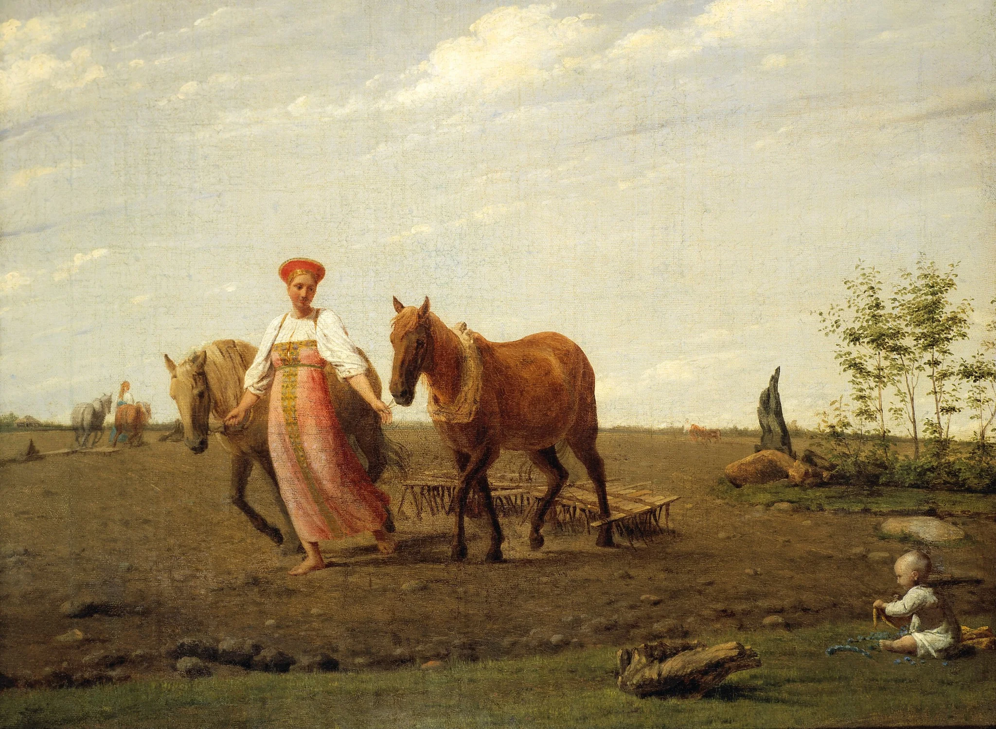 In the Ploughed Field: Spring, by Alexey Venetsianov, oil, 1820