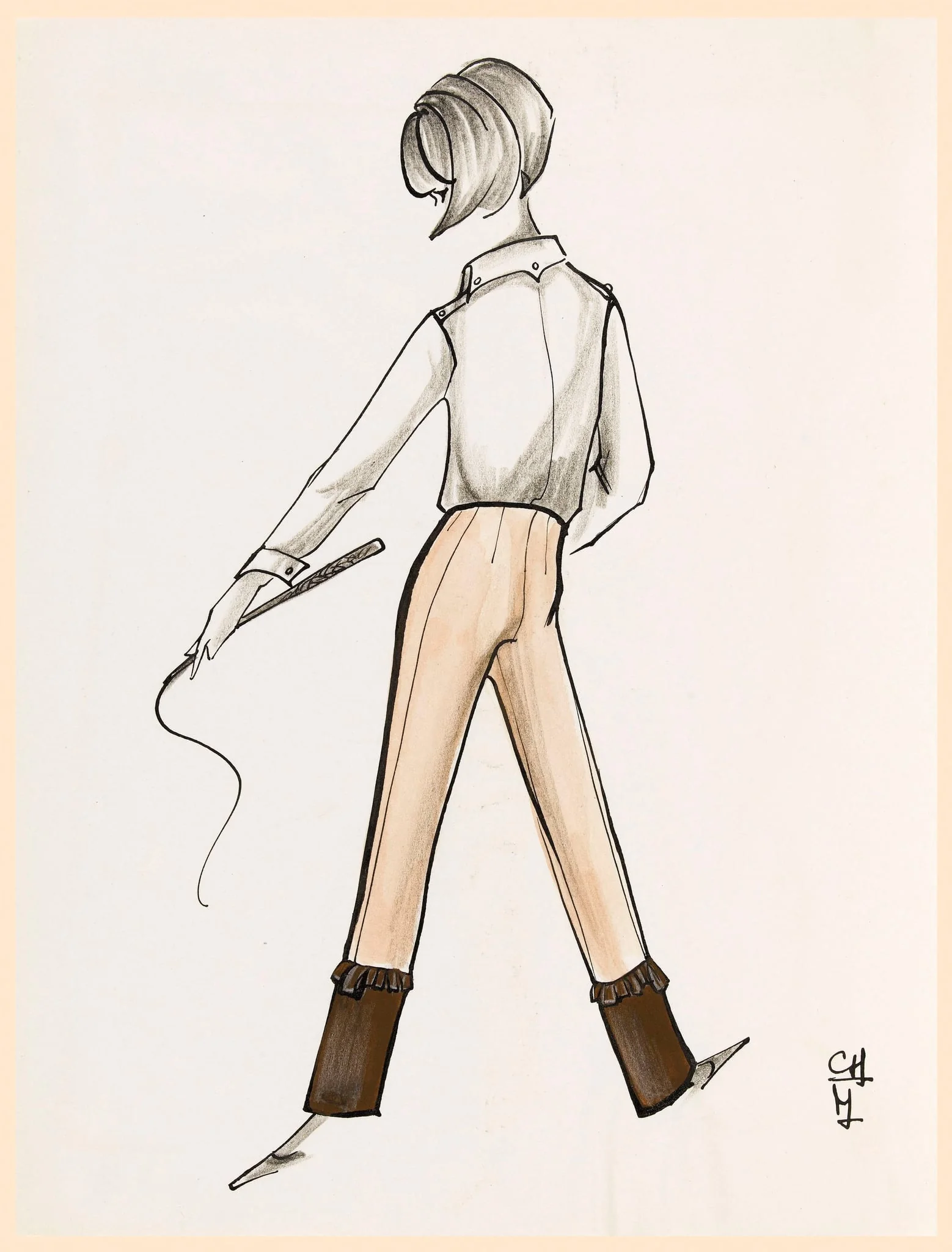 Pantalon rose et bas de la jambe marron