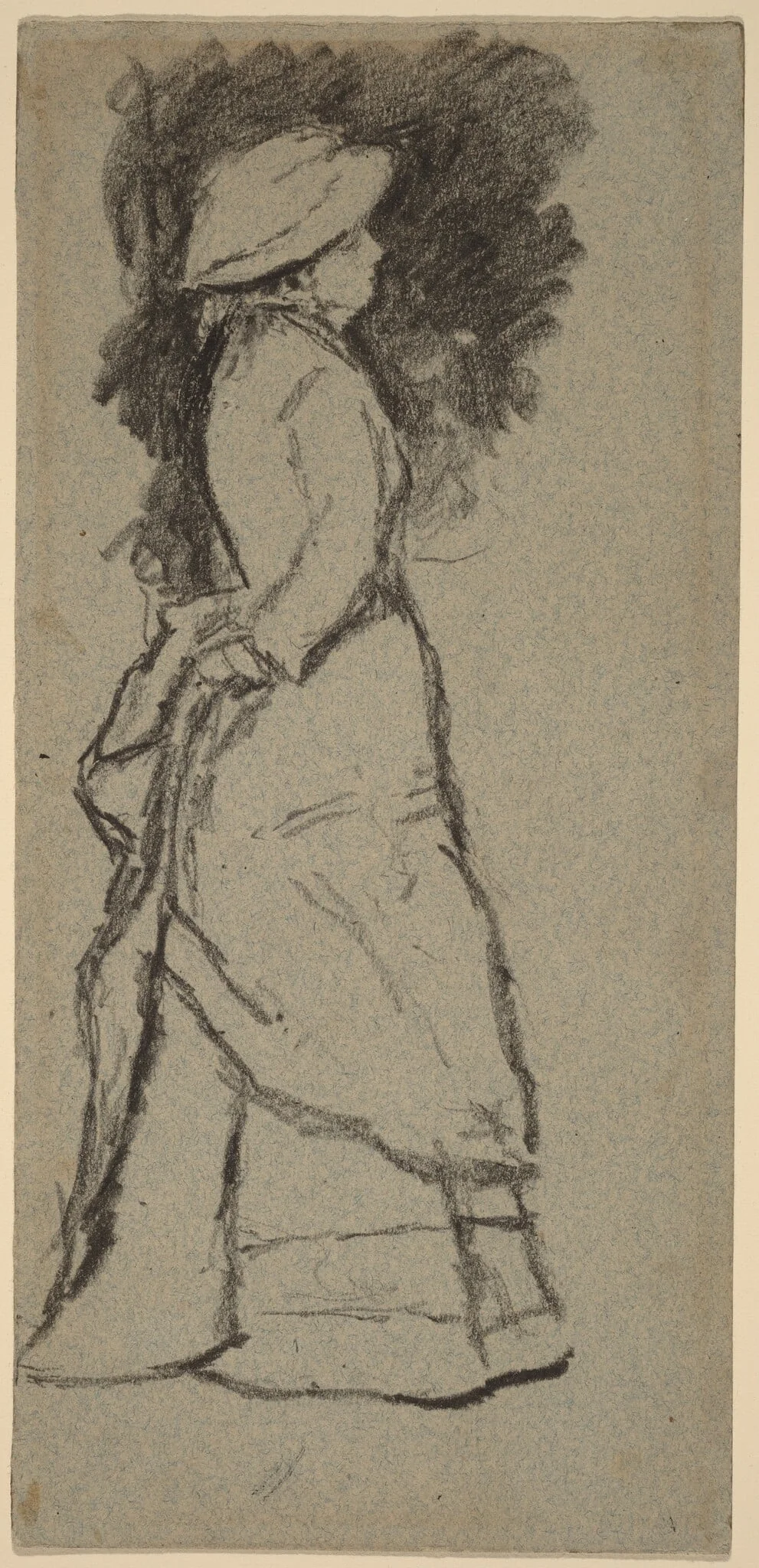 Standing Woman in Profile, by Homer Dodge Martin, crayon, 1866