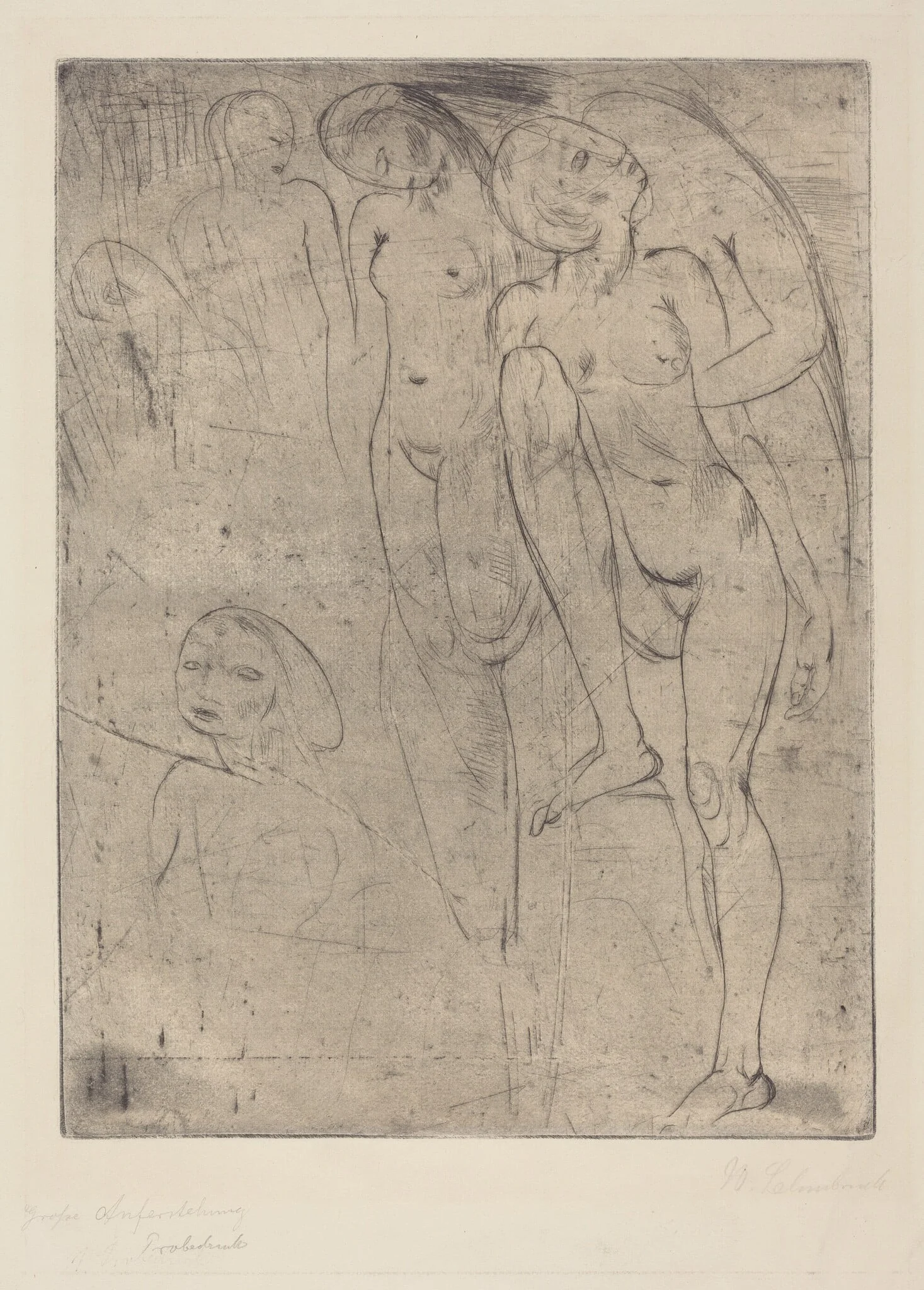 Large Resurrection (Grosse Auferstehung), by Wilhelm Lehmbruck, ink, 1913