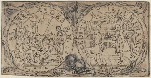 Ornamental Medallions with the Adoration of the Magi and Two Bibliophiles