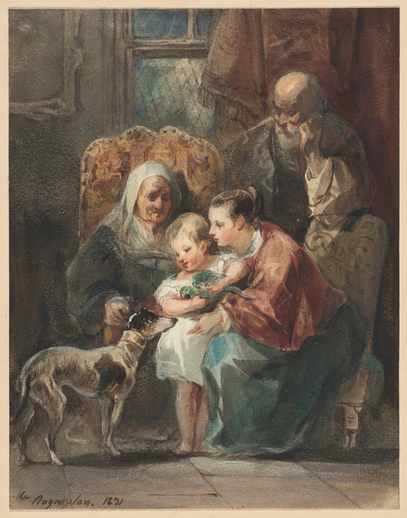 Family Scene, by Camille Joseph Etienne Roqueplan, watercolor, 1831