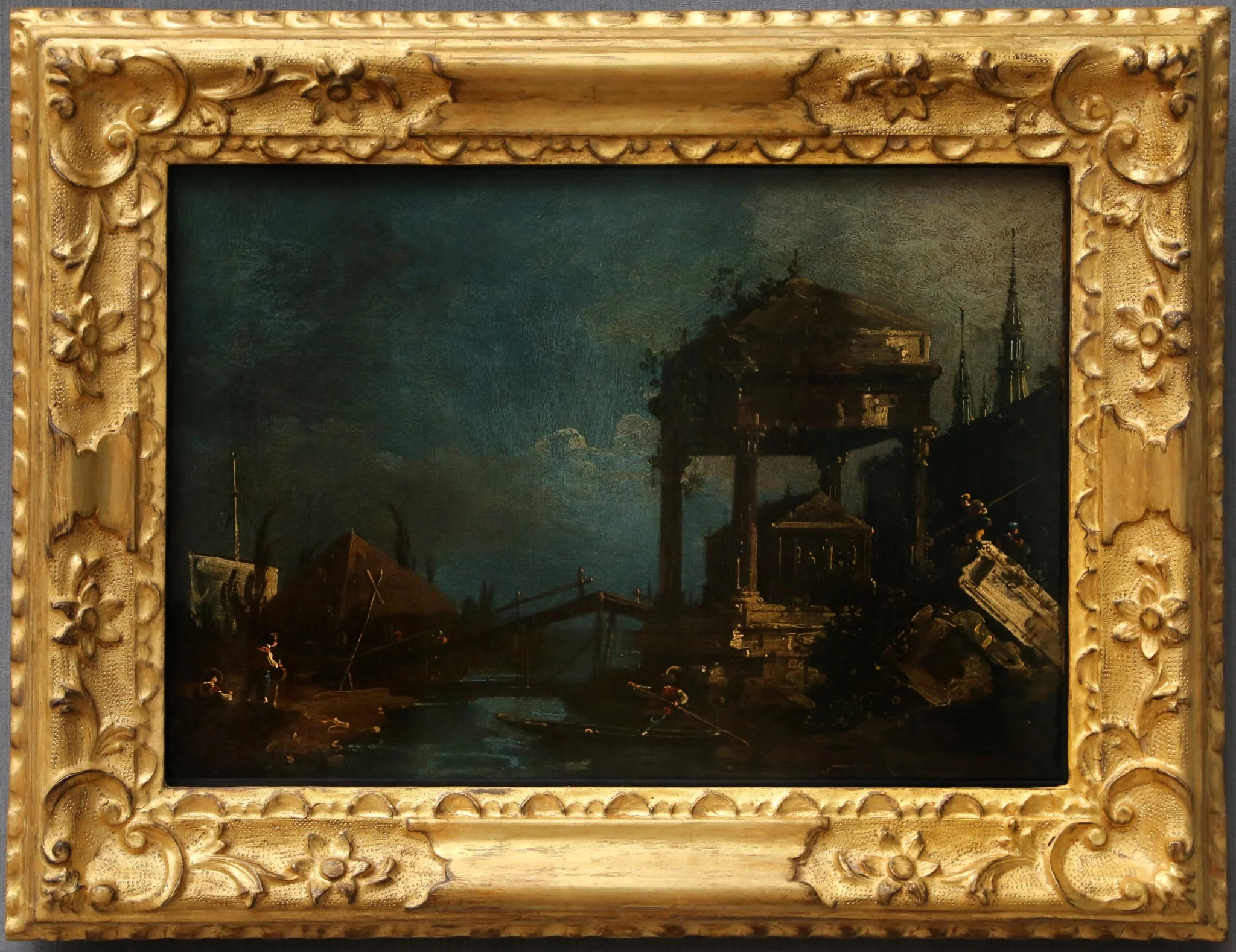 Fantasy Landscape with Sarcophagus under a Canopy, by Canaletto, oil, 1751