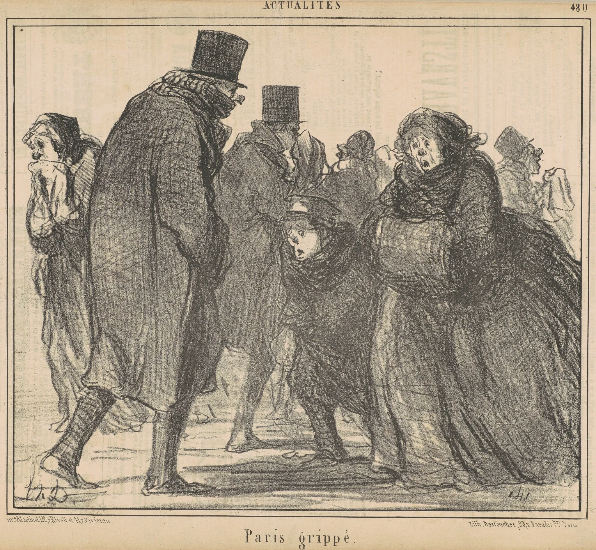 Paris grippé, by Honoré Daumier, ink, 1858