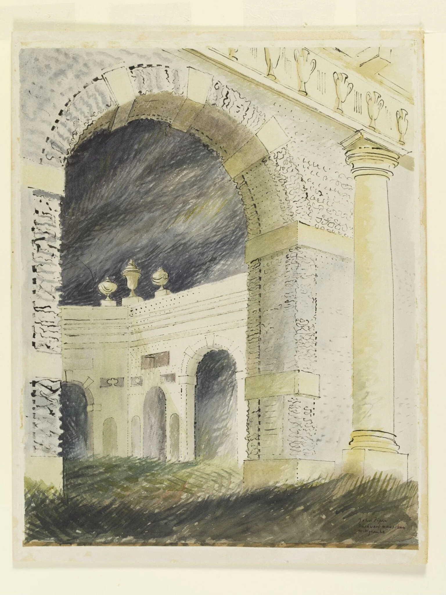 Dashwood Mausoleum, West Wycombe, by Piper, watercolor, 1940