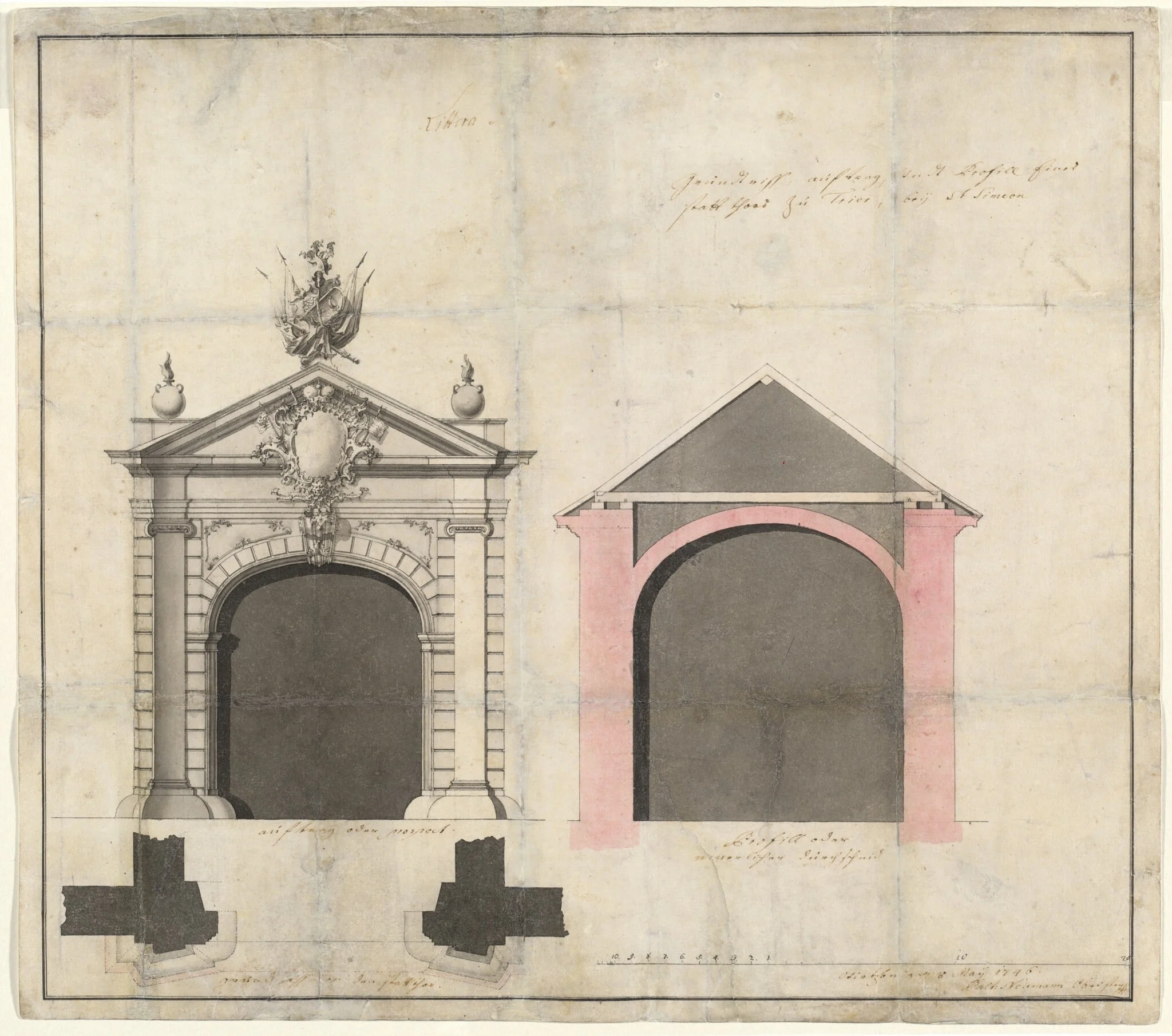 Design for a City Gate in Trier, by Balthasar Neumann, ink, 1746