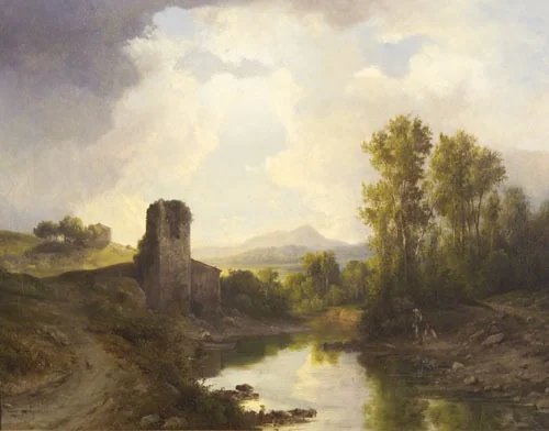 Landscape, by Sámuel Lányi, oil, 1840
