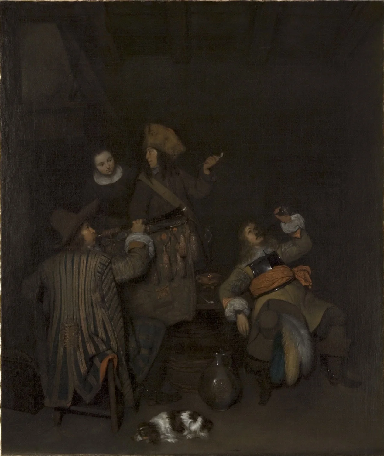 Guardroom, by Caspar Netscher, oil, 1658