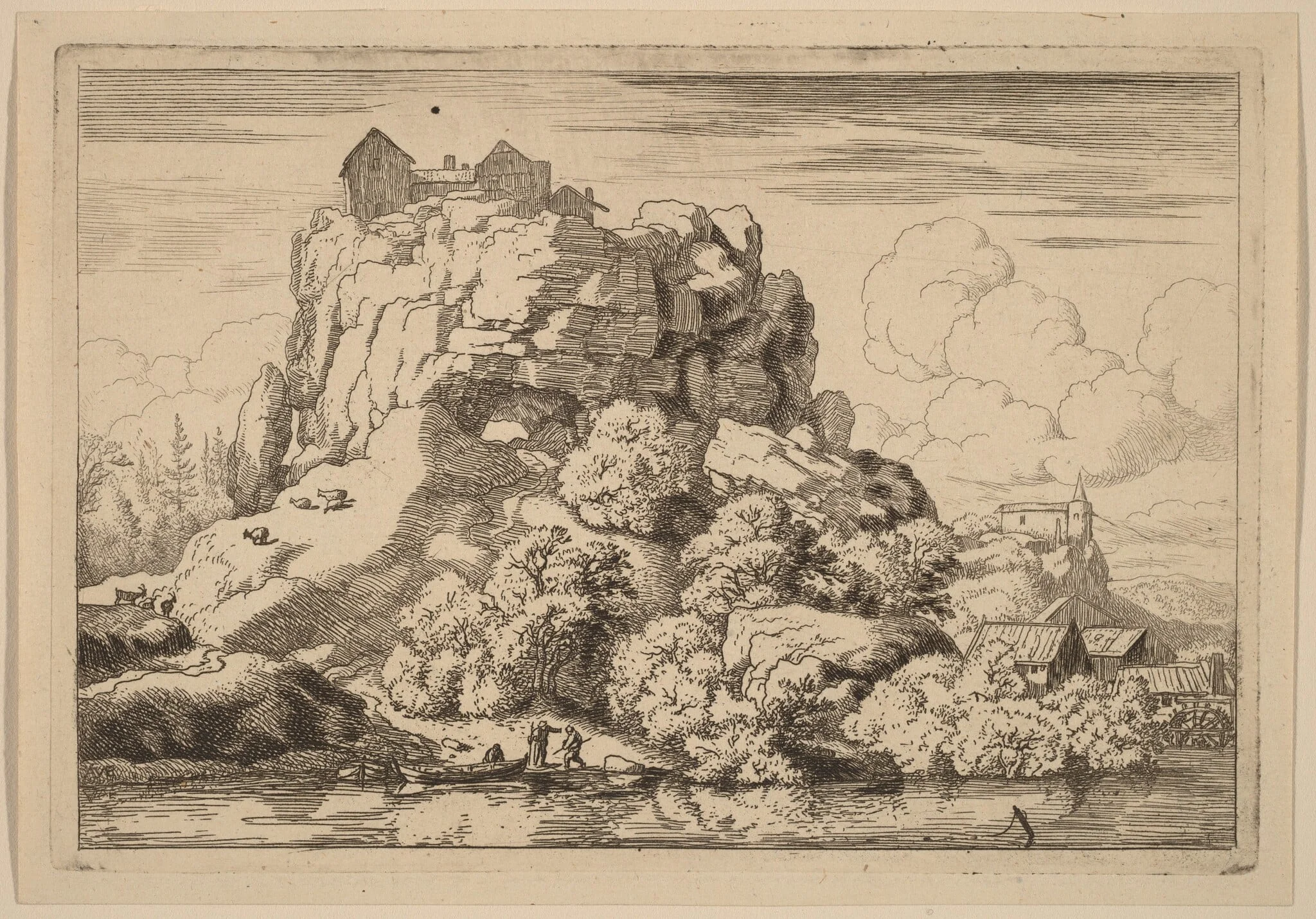 River at the Foot of a High Rock, by Allart van Everdingen, ink, 1650